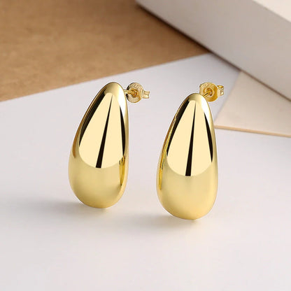 Water Drop Glossy 16k Real Gold Plated Geometric Earrings for Women
