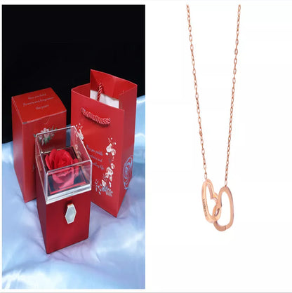 Rotating soap flower rose gift box with jewelry drawer in red, blue, lake blue, or pink