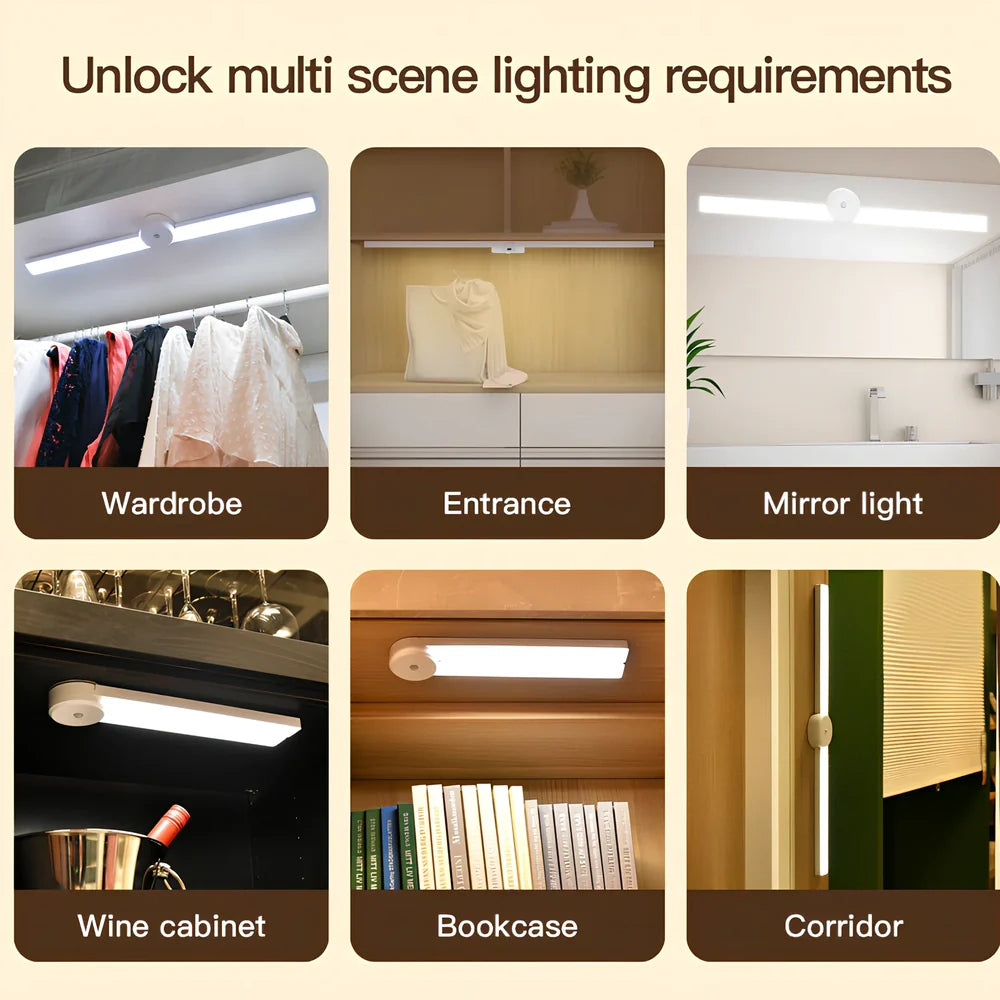 Foldable automatic sensor cabinet light with magnetic mount and adjustable brightness settings