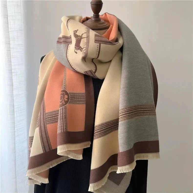 Cozy contrast color cashmere-blend scarf for women in various colors and patterns