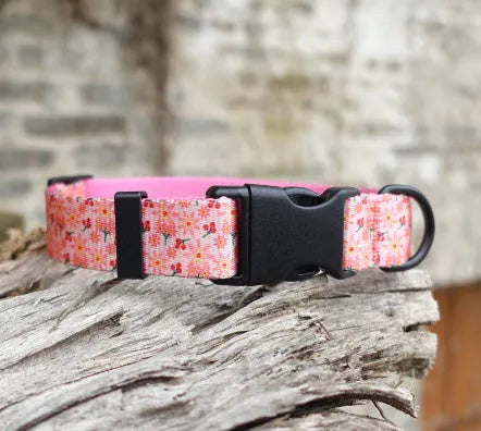 Flower pattern nylon pet collar in blue with size options for dogs and cats