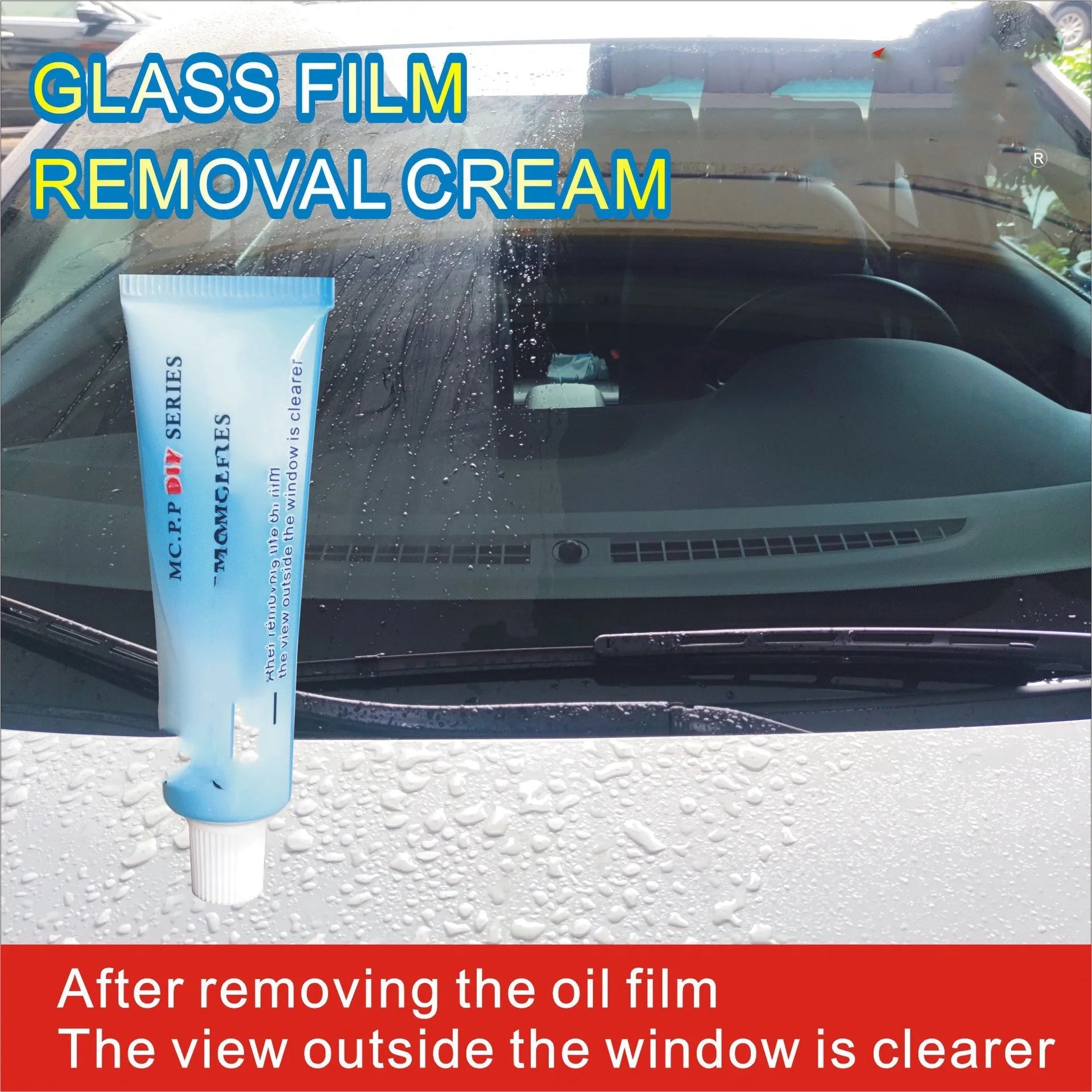 White English bag containing a 15ml automotive glass rainproof cleaning agent.