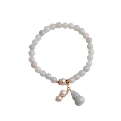Natural emerald jade bracelet with traditional Chinese gourd design elements for women
