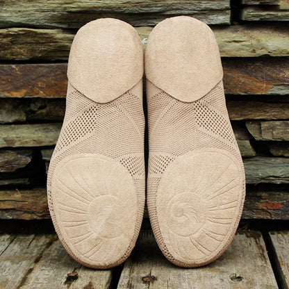 Camel coloured contemporary dance shoes with cotton mesh upper and leather sole for latin dance