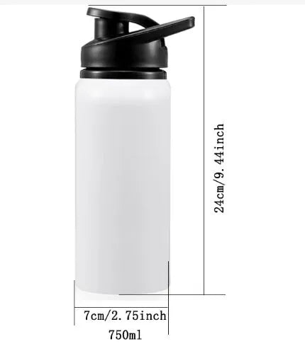 White aluminium cycling water bottle with 600ml or 750ml capacity options for sports hydration