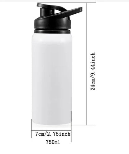 White aluminium cycling water bottle with 600ml or 750ml capacity options for sports hydration