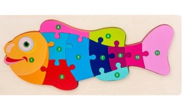 Children's wooden number animal puzzle featuring 18 vibrant designs for educational play