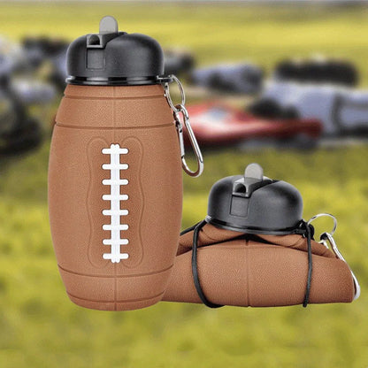 Collapsible football-shaped water bottle with leak-proof silicone seal