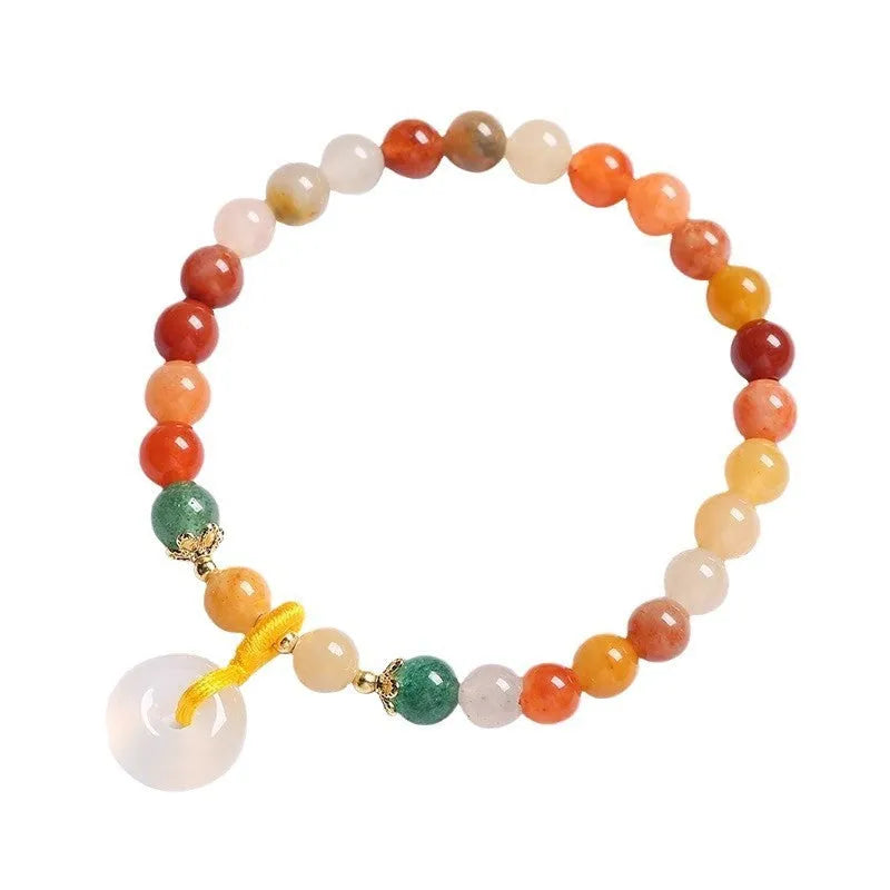 Natural Jinsi Jade and Red Agate bracelet with 6mm peace clasp beads and safety buckle clasp