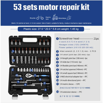46-piece socket ratchet wrench set with Cr-V steel construction and 72-tooth ratchet mechanism for DIY repairs