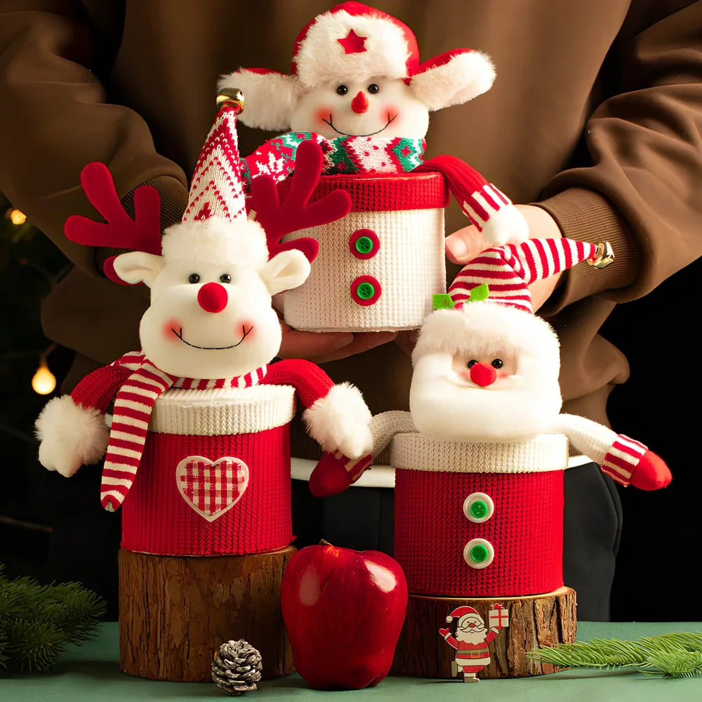 Christmas gift box with knitted flannel material and oversized cartoon design in festive colours