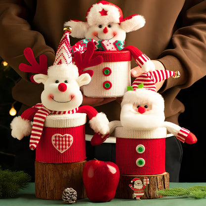 Christmas gift box with knitted flannel material and oversized cartoon design in festive colours