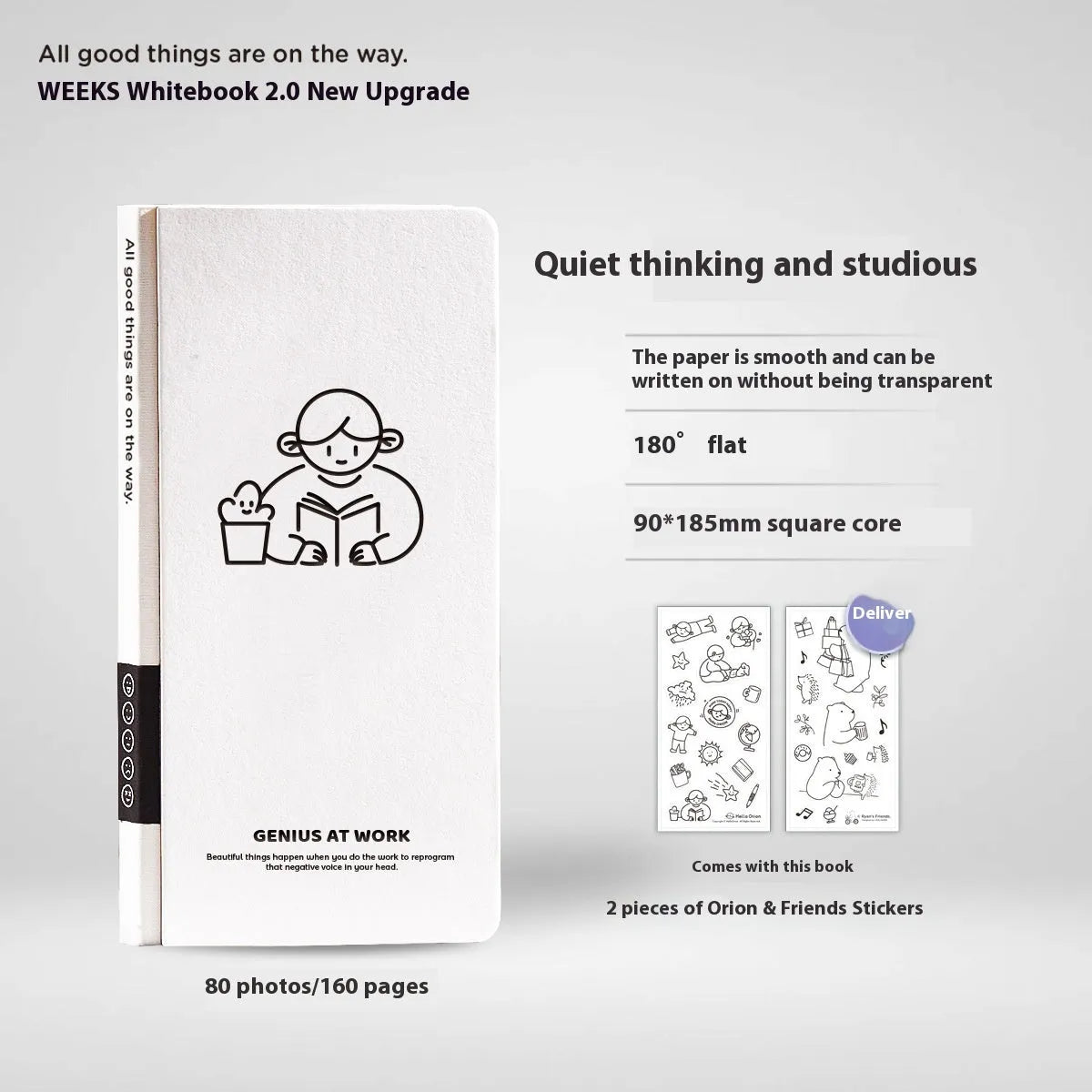 Plaid grid notebook with paper cover, 14.8 x 21 cm, includes vinyl stickers for customisation