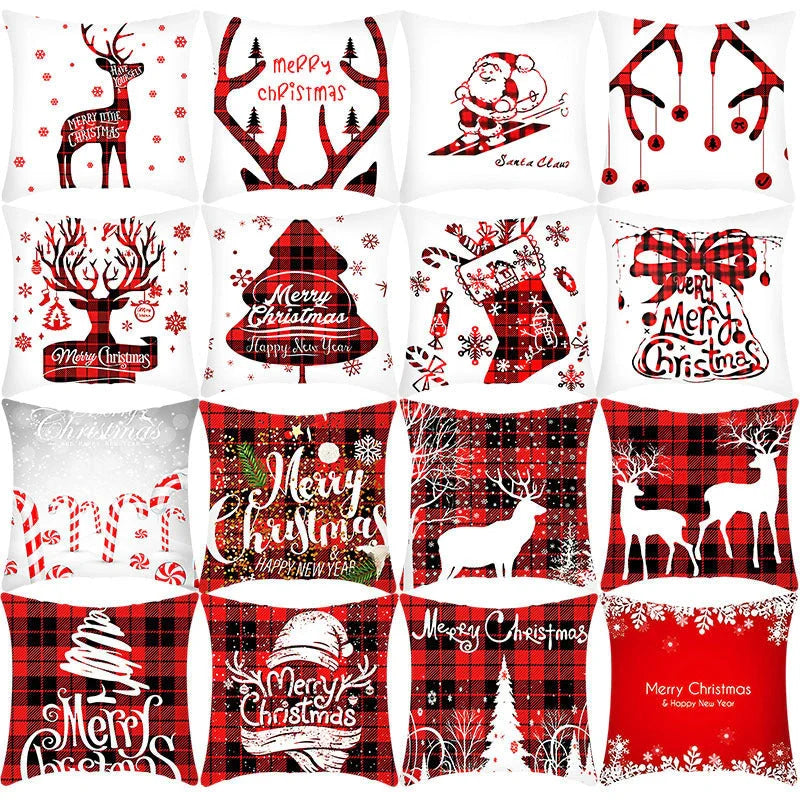 Elk Santa Claus plush cushion cover for festive holiday decor
