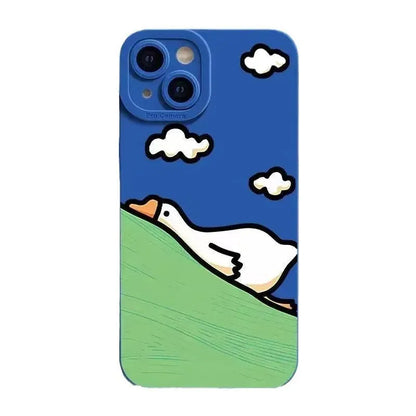 Black silicone iPhone case with a raised carved cartoon duck design on the back.