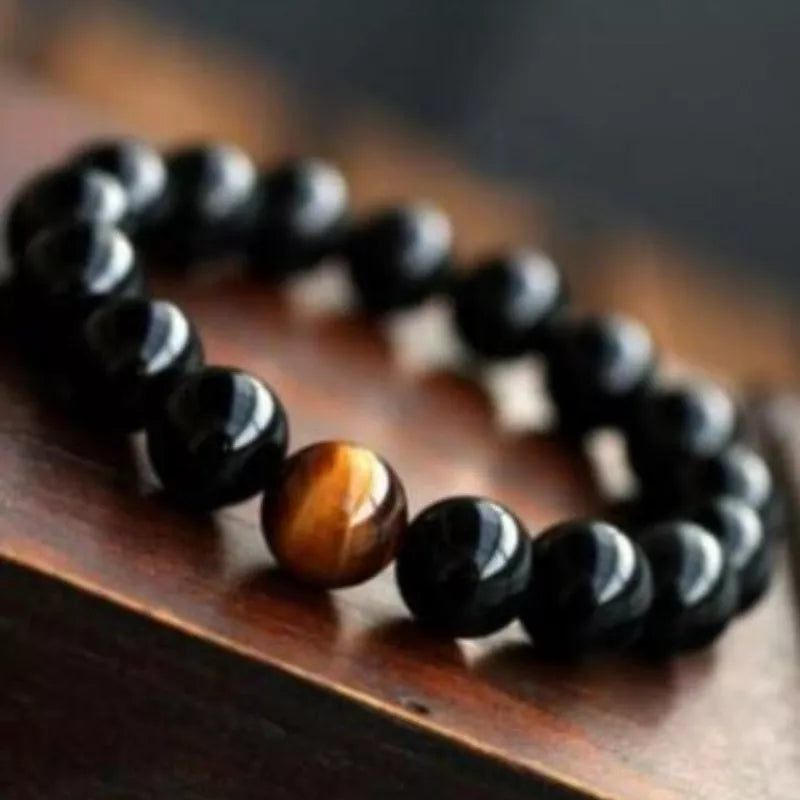 Natural Black Onyx and Tiger Eye Energy Bracelet with elastic rope