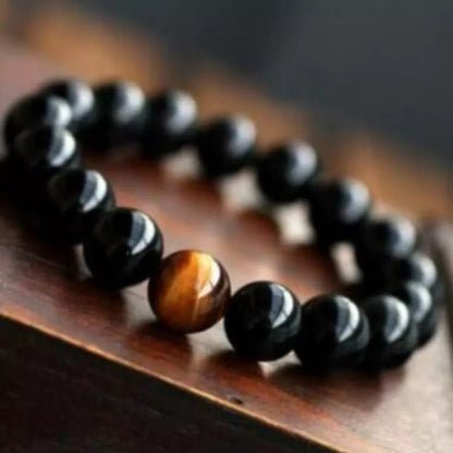 Natural Black Onyx and Tiger Eye Energy Bracelet with elastic rope