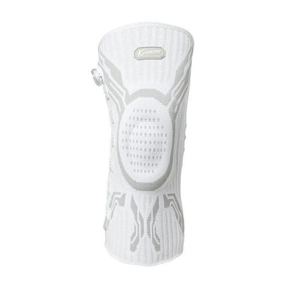 Grey-white sports knee pads showing single-sided left and right foot designs for basketball football running
