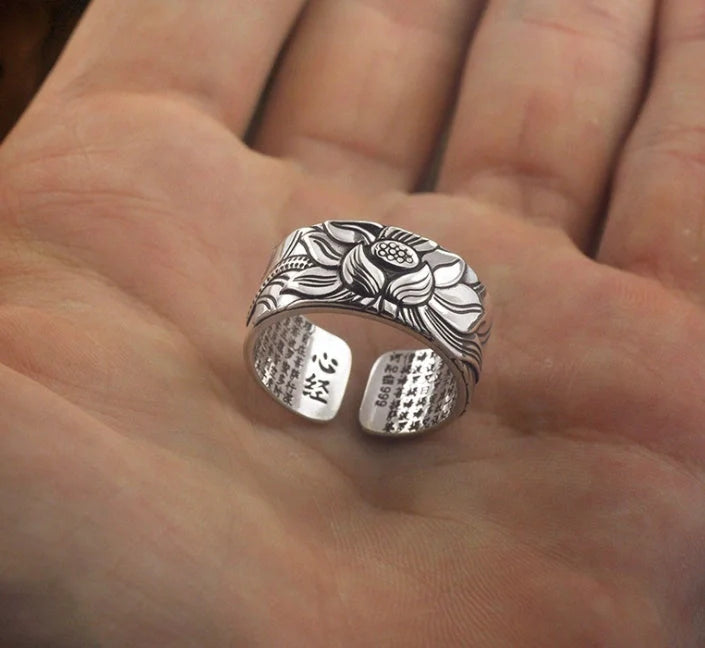 Hhomeenjoy Handcrafted Thai Sterling Silver Heart Sutra Meditation Ring
