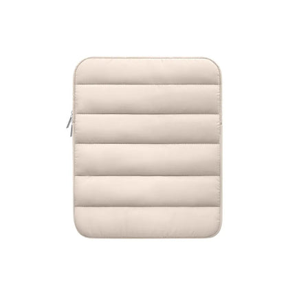 Puff bag laptop sleeve with elastic edges in black, khaki, or silver colour for 9.7-11 inch devices