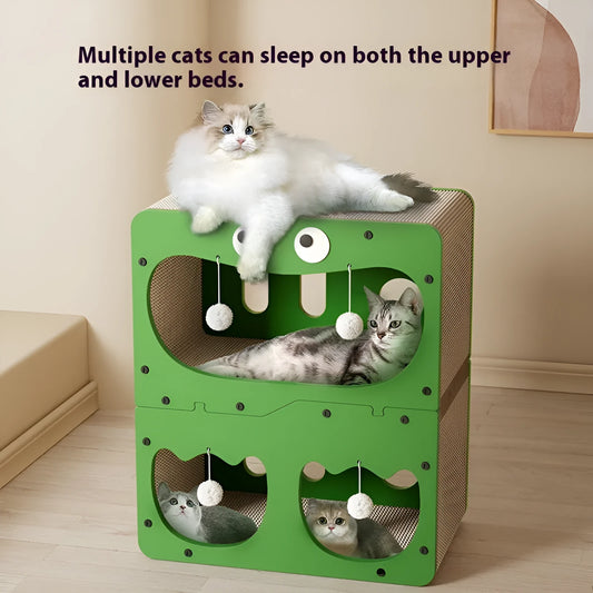 Double-layer cat scratching board and bed with wear-resistant surface in one of six style options