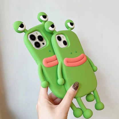 Cartoon Frog Silicone Shockproof iPhone Case in pink and green