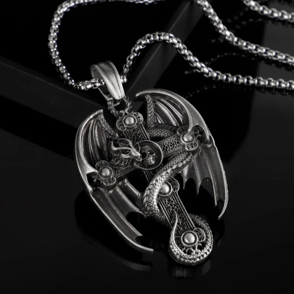 Men's stainless steel retro pendant sweater chain with pure tin pendant on titanium steel box chain