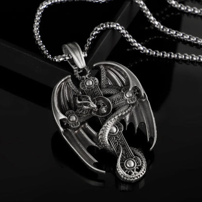Men's stainless steel retro pendant sweater chain with pure tin pendant on titanium steel box chain