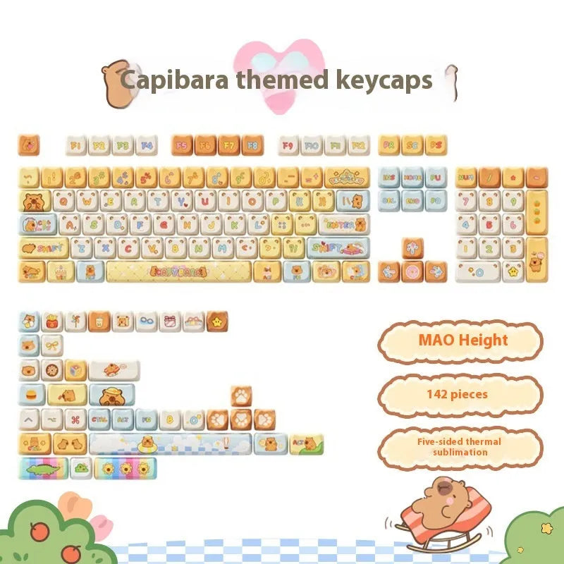 Sublimation printed cartoon pig party theme mechanical keyboard keycap full set on a keyboard