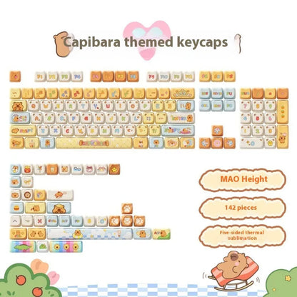 Sublimation printed cartoon pig party theme mechanical keyboard keycap full set on a keyboard