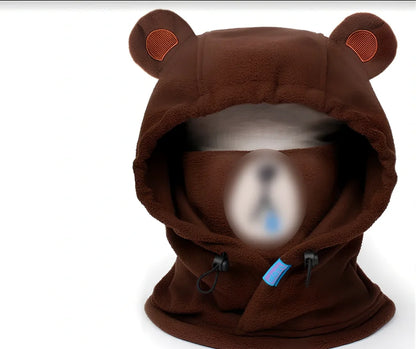 Brown Bear cartoon ski helmet head cover for winter sports protection with elastic band