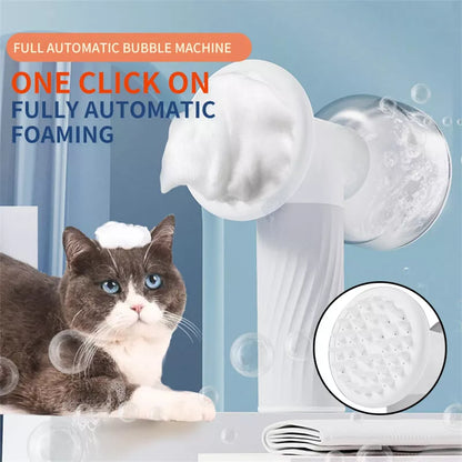 Automatic foaming pet bath brush with soap dispenser for dogs and cats