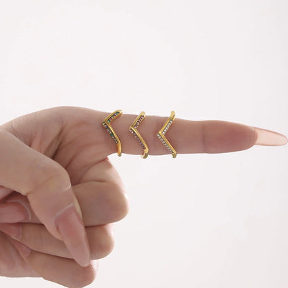 Adjustable stainless steel ring with geometric zircon stones in gold white, pink, or mixed colours