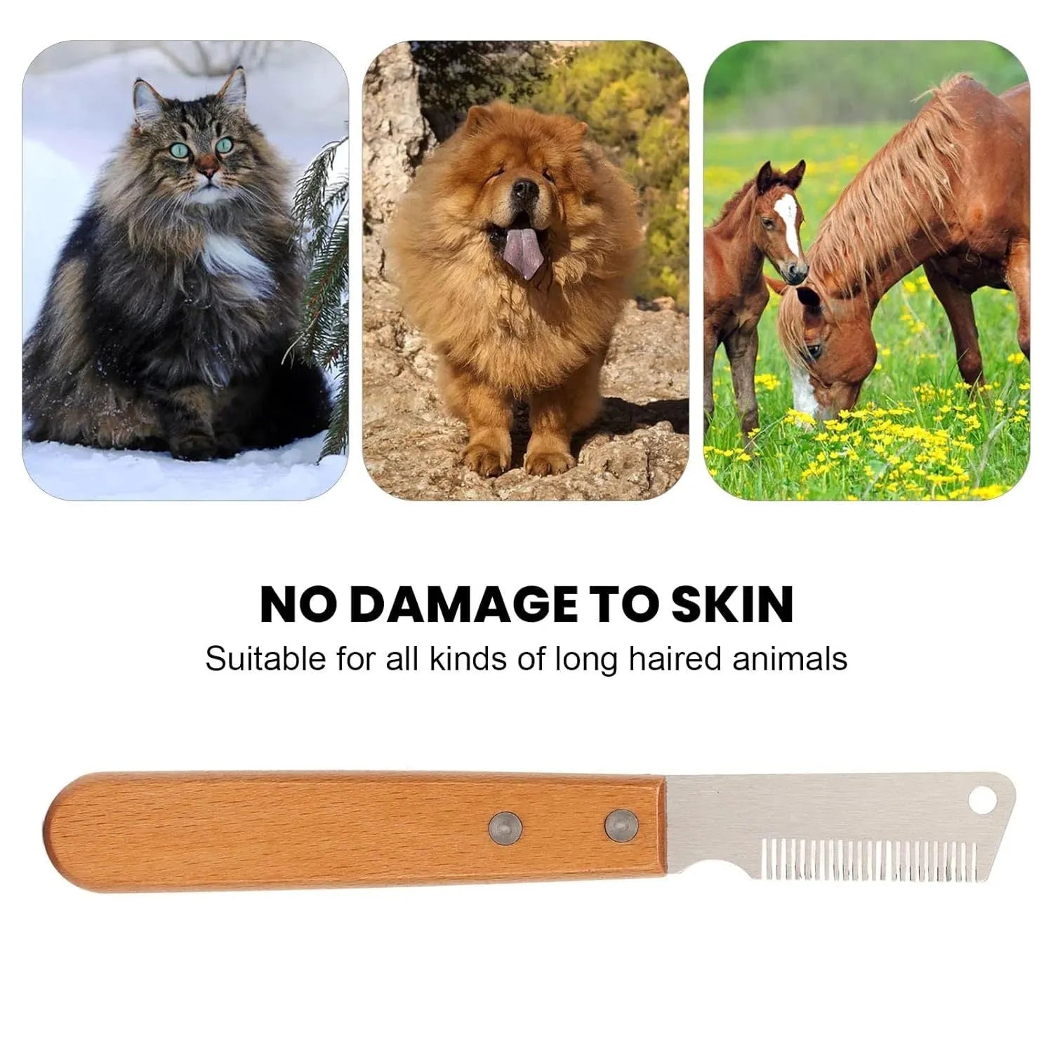 Pet stripping comb with wood handle for cats and dogs in two size options