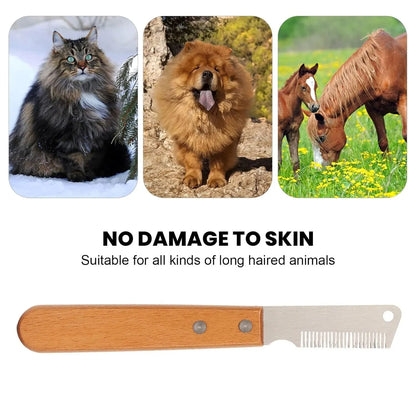Pet stripping comb with wood handle for cats and dogs in two size options