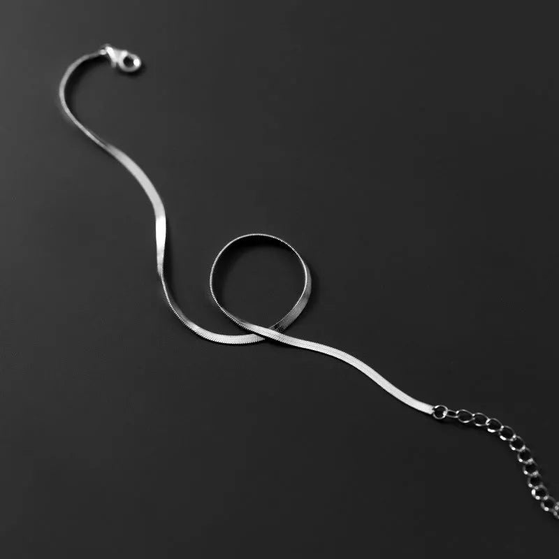 S925 Silver Simple Flat Snake Bone Single Chain Anklet in silver and gold finishes