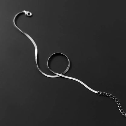 S925 Silver Simple Flat Snake Bone Single Chain Anklet in silver and gold finishes