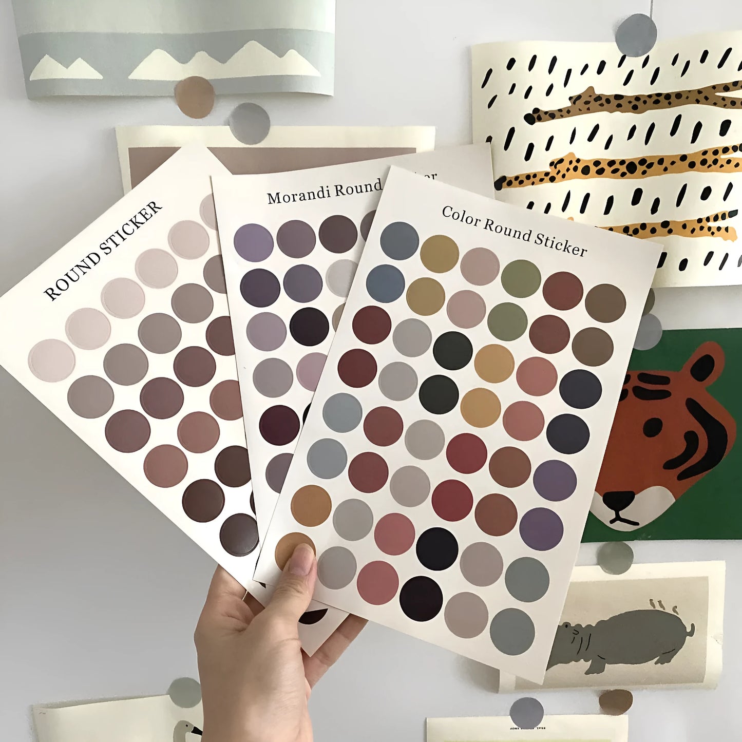 Sheet of 48 round Morandi colour polka dot stickers for marking planner pages.