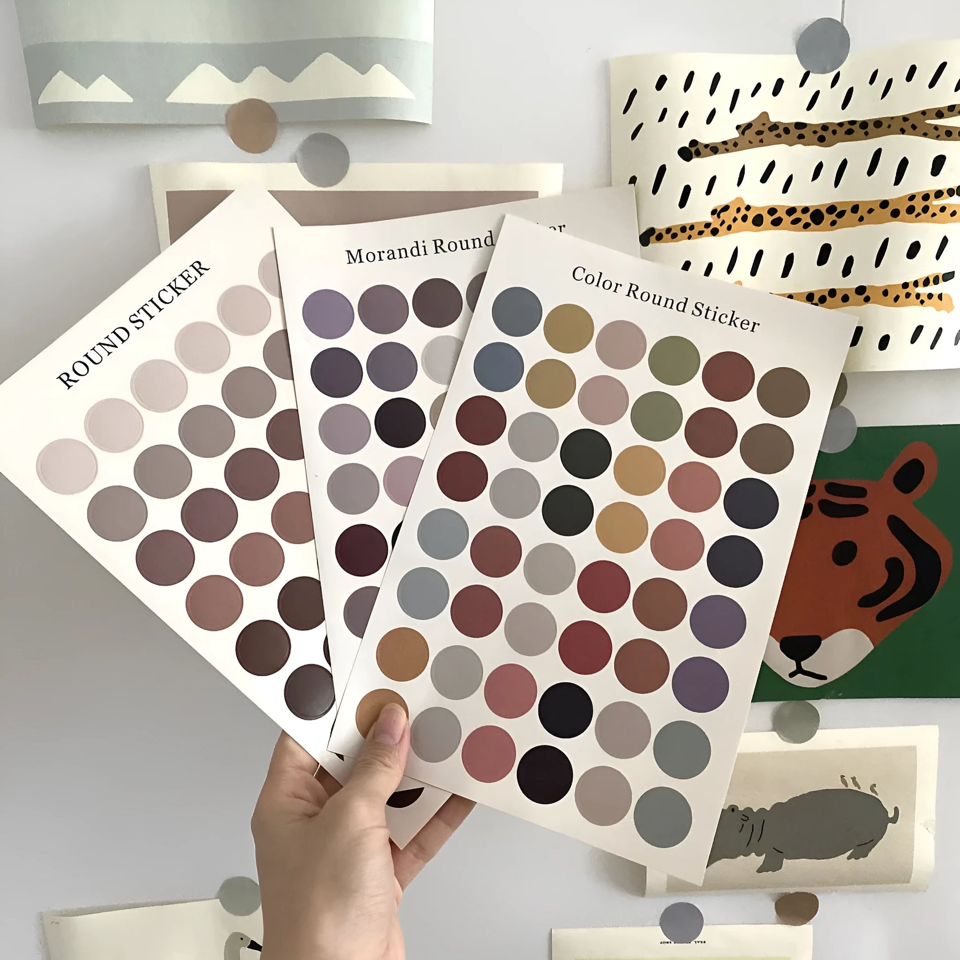 Sheet of 48 round Morandi colour polka dot stickers for marking planner pages.