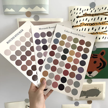 Sheet of 48 round Morandi colour polka dot stickers for marking planner pages.