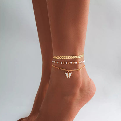 Beach Star Tassel Ankle Ring in gold and black, lightweight summer jewelry