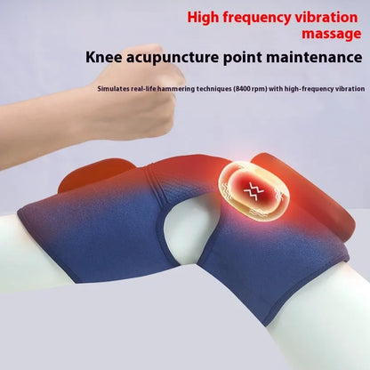 Blue self-heating knee massager with hot compress, vibration and air pressure functions for joint pain relief