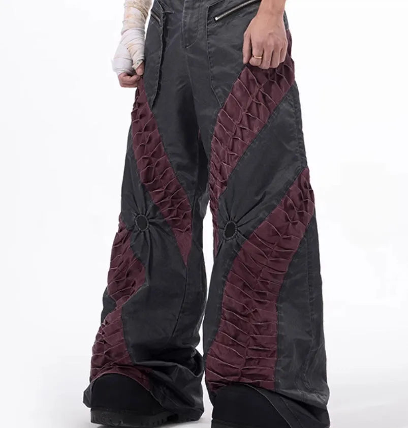 Retro three-dimensional keel casual sports trousers in white or black rayon viscose fabric