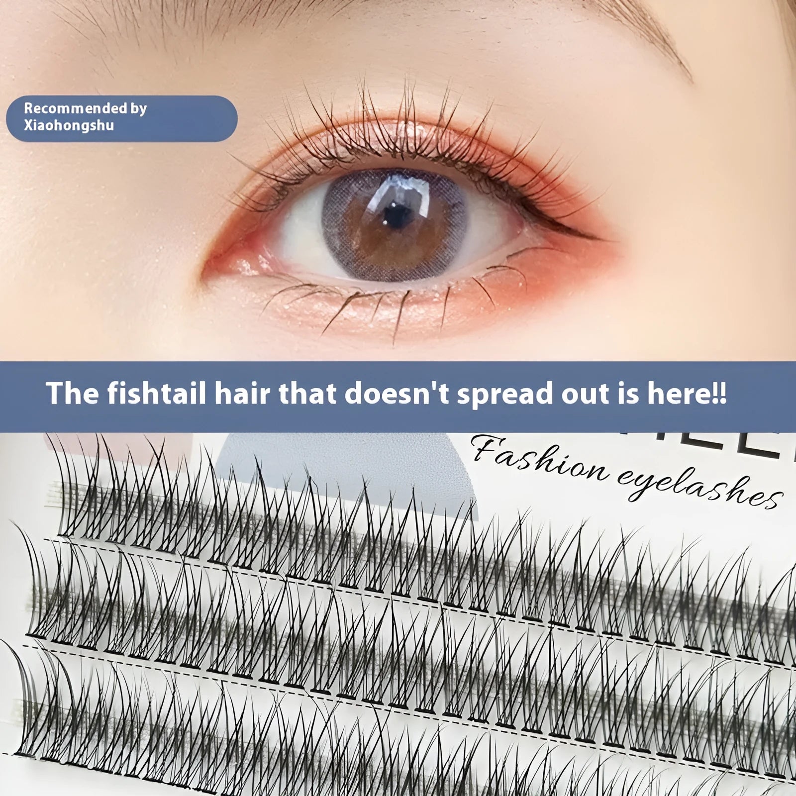 Black V-shaped fairy fishtail false eyelashes with thick segment design on a white background.