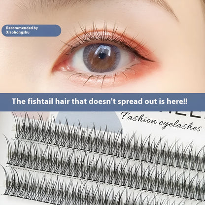 Black V-shaped fairy fishtail false eyelashes with thick segment design on a white background.