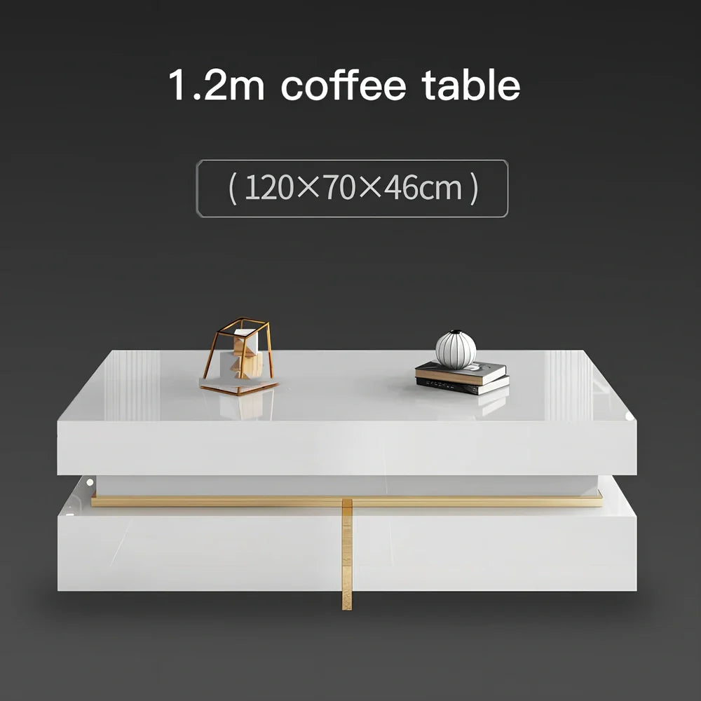 Modern minimalist multifunctional coffee table TV cabinet with tempered glass and baking paint finish