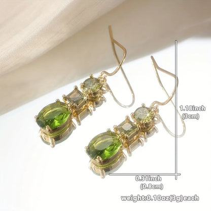 Green geometric copper earrings with a quadrilateral shape in a retro bohemian style