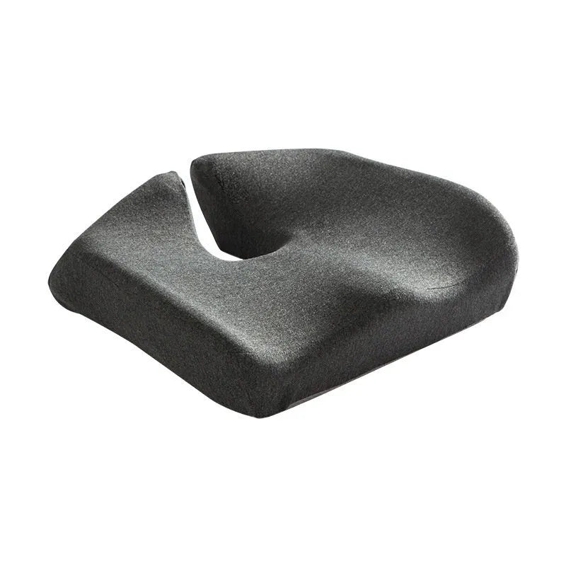 Memory foam office chair cushion with contoured waist support measuring 36x40x11cm in dark grey