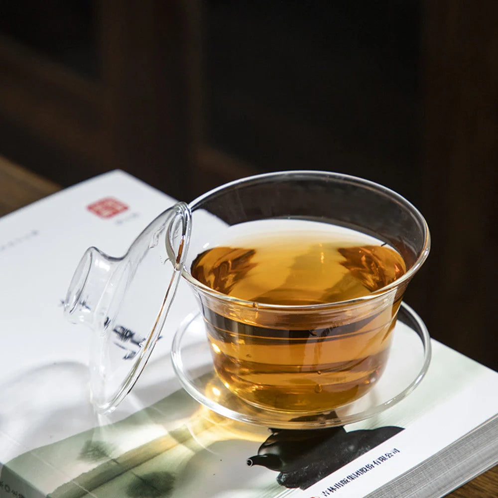 Pyrex Sancai Gaiwan Tea Cup - Elegant Heat-Resistant Glass Tea Cup for Connoisseurs