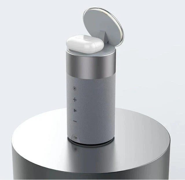 Versatile 3-in-1 wireless charging station with touch lamp and Bluetooth speaker for home and office use